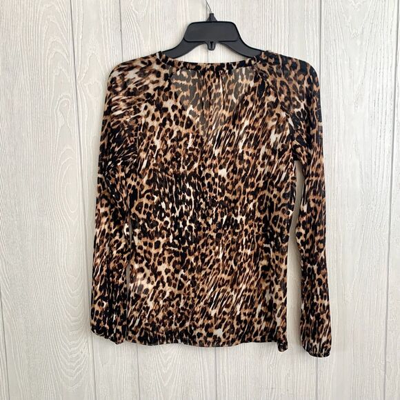 I.N.C Animal Print Sheer V-Neck Long Sleeve Top Size S - Picture 3 of 3